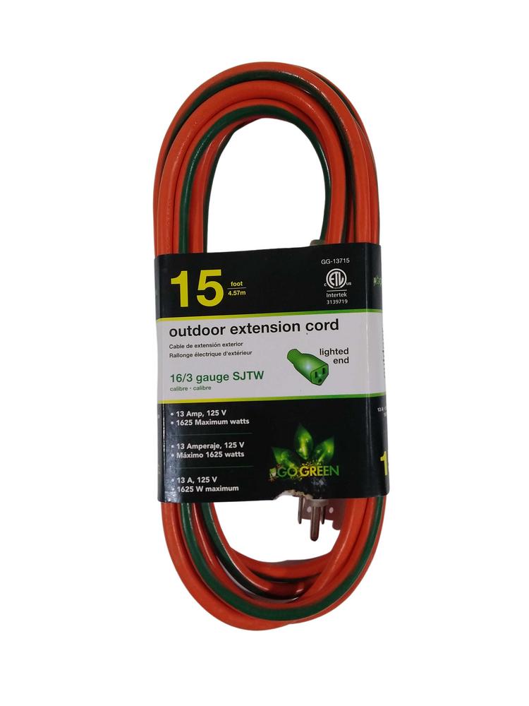 GO GREEN EXTENSION CORD 15' GG13715 1PC