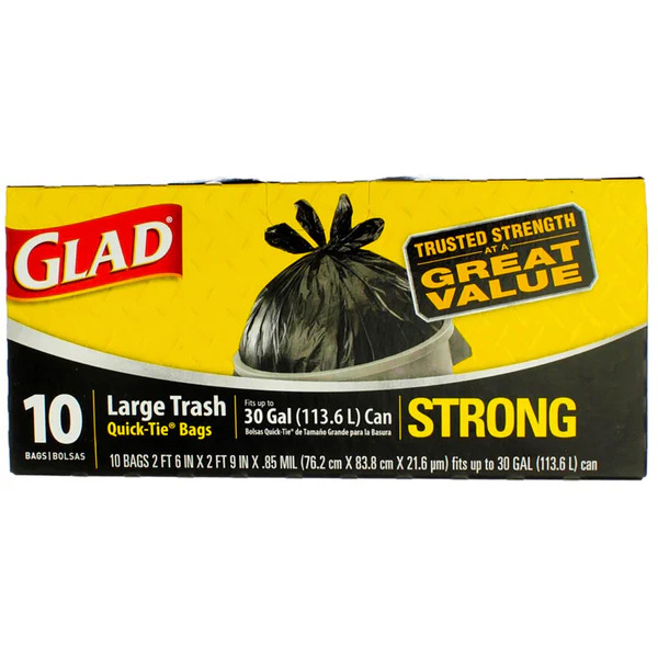 GLAD TRASH BAG 30GL 10CT